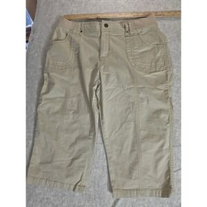 Lee Relaxed Fit Capri Pants Womens 14 Tan Khaki Elastic Waist Cropped Trousers